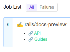 Anotación de Buildkite rails/docs-preview enlaces API y Guías